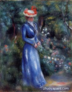 Woman in a Blue Dress, Standing in the Garden of Saint-Cloud
