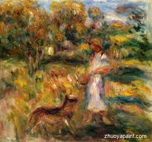 Woman in Blue and Zaza in a Landscape