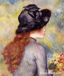 Young Girl Holding at Bouquet of Tulips