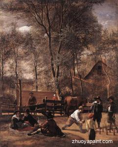 Skittle Players Outside An Inn